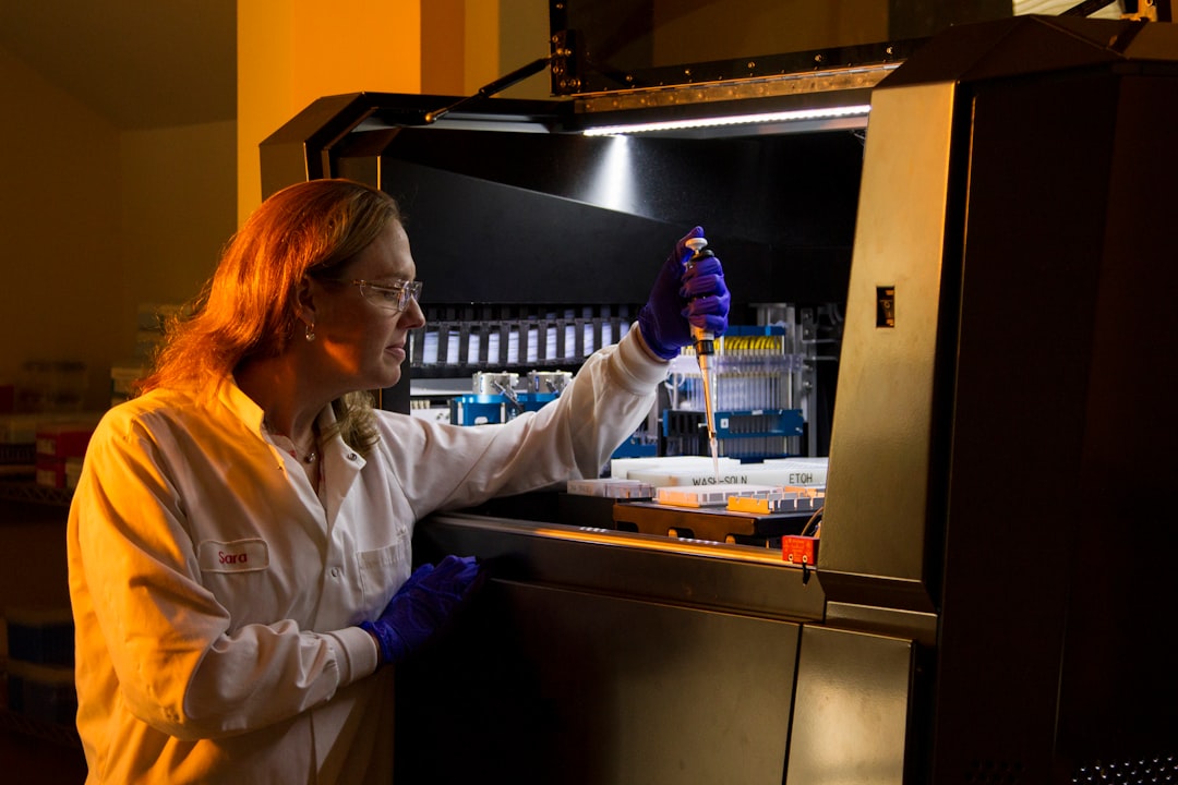 Biotech researcher reviewing clinical trial data at research institute