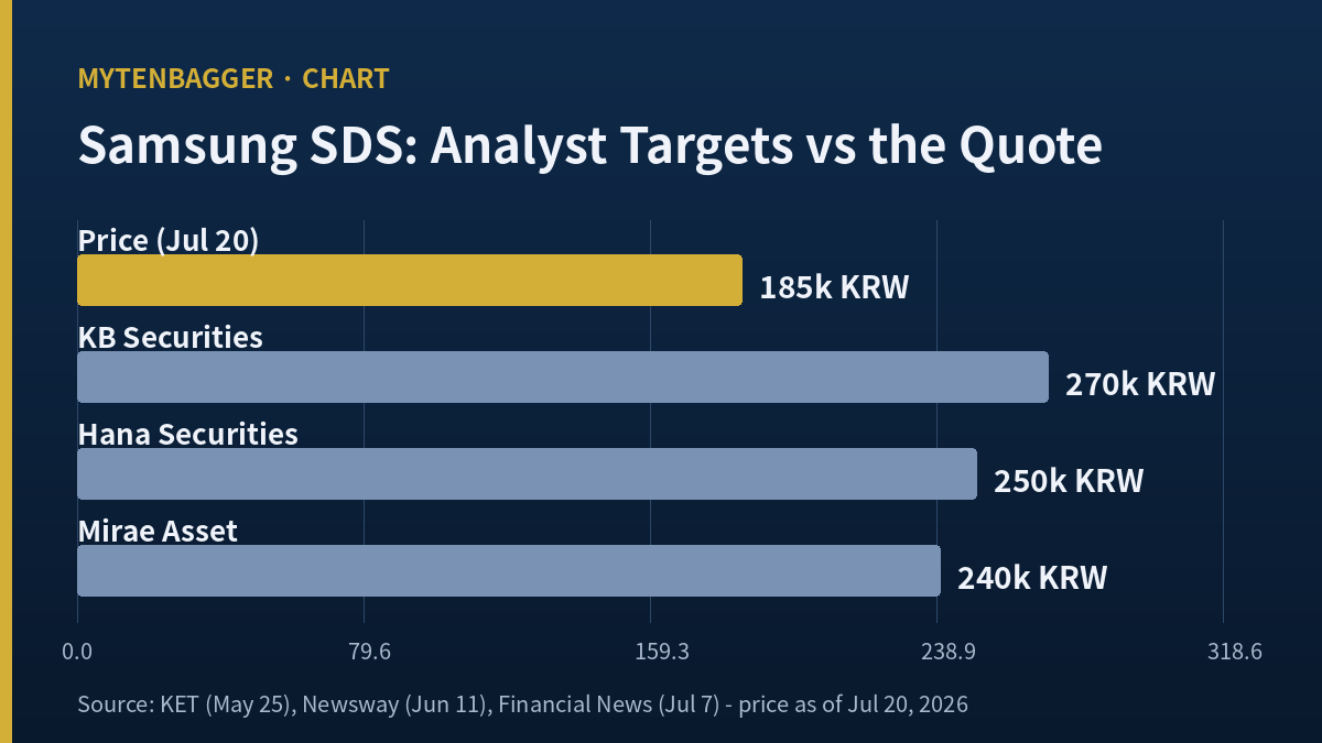 Samsung SDS stock versus three brokers' objectives at 240000 to 270000 won