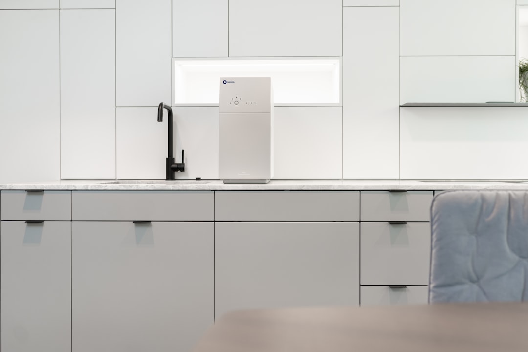 Countertop water purifier in a modern kitchen, a generic illustration of the home rental appliance category