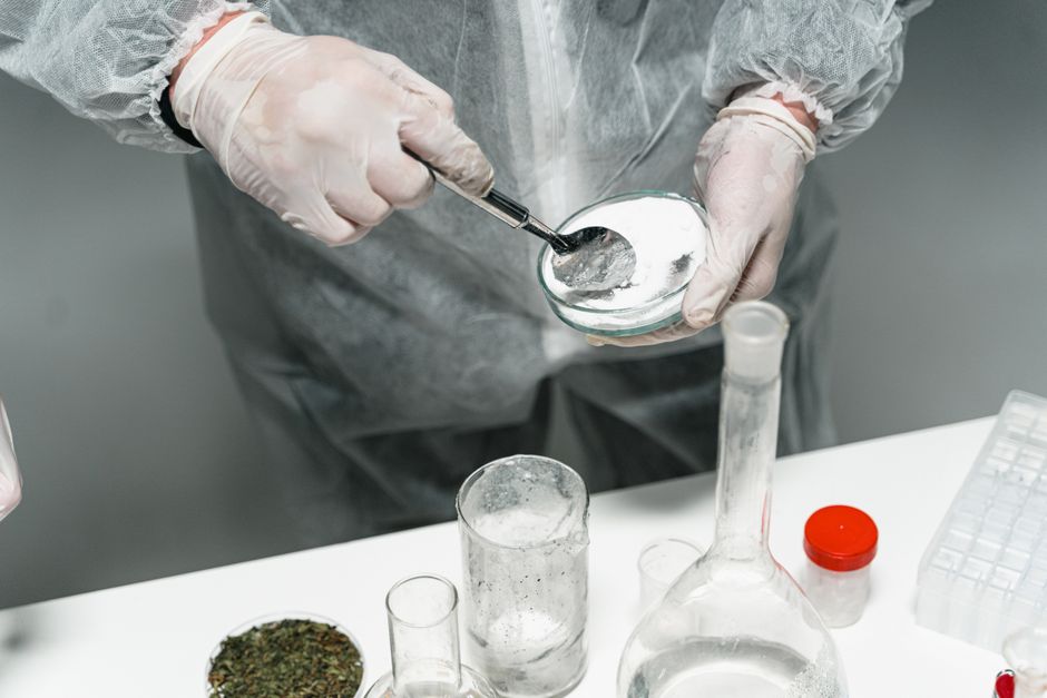 Daejoo Electronic Materials stock analysis reference image of powder being weighed in a laboratory
