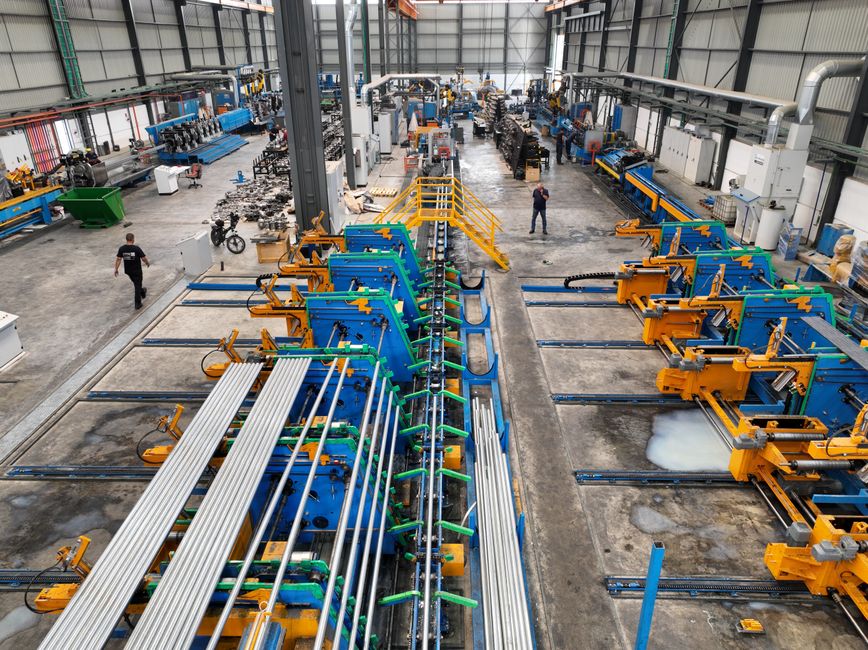 Heavy steel fabrication line inside a manufacturing plant