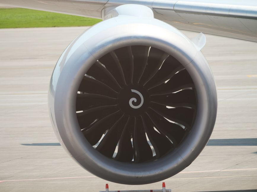 Korean Air stock analysis image — close-up of a commercial jet engine (stock photo)