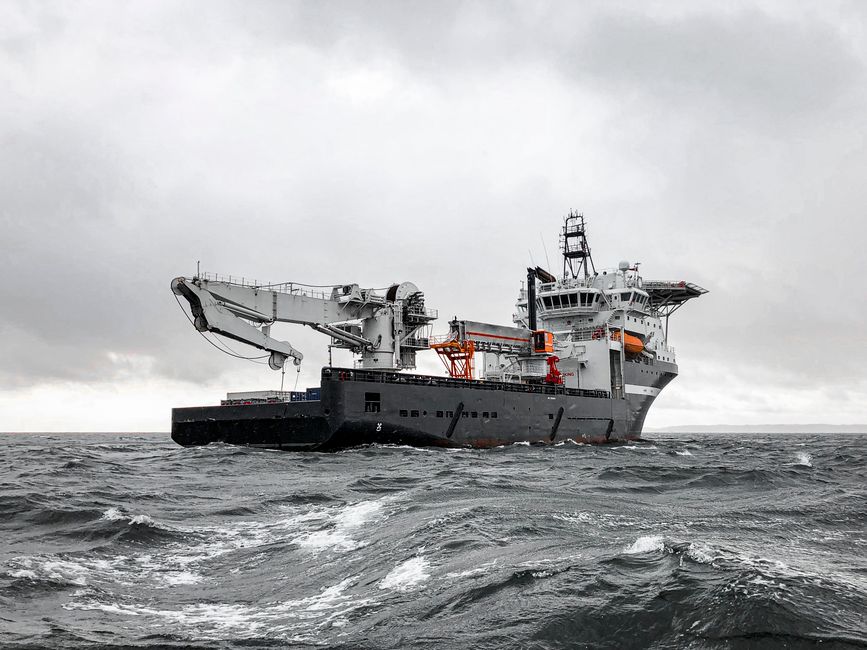 Offshore cable working vessel at sea