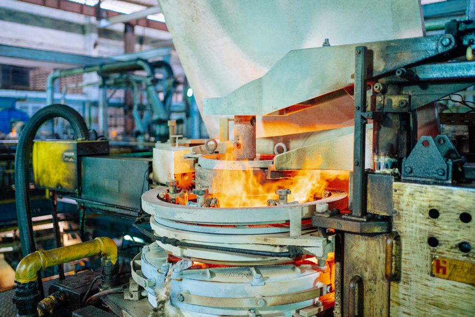 Molten metal pouring inside a steel plant