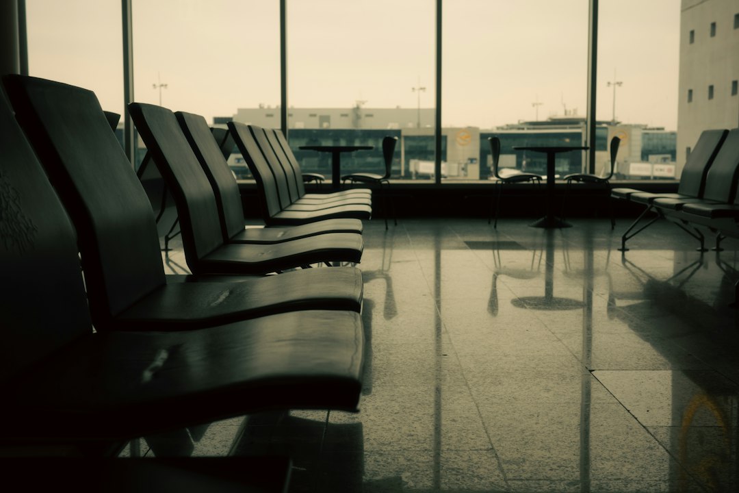 Empty airport waiting area used to open the cash timing section on Hana Tour stock