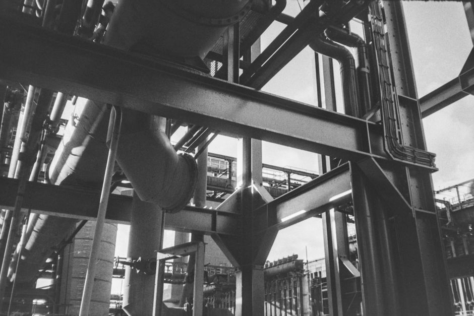 Process piping and structural steel at an industrial plant, from my Korea Petrochemical stock file