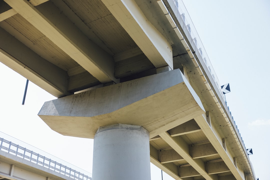 An elevated roadway deck carried on concrete girders