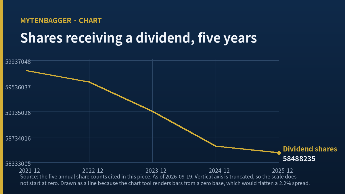 A chart of the shares that received a dividend each year, built for this look at NICE Information Service stock