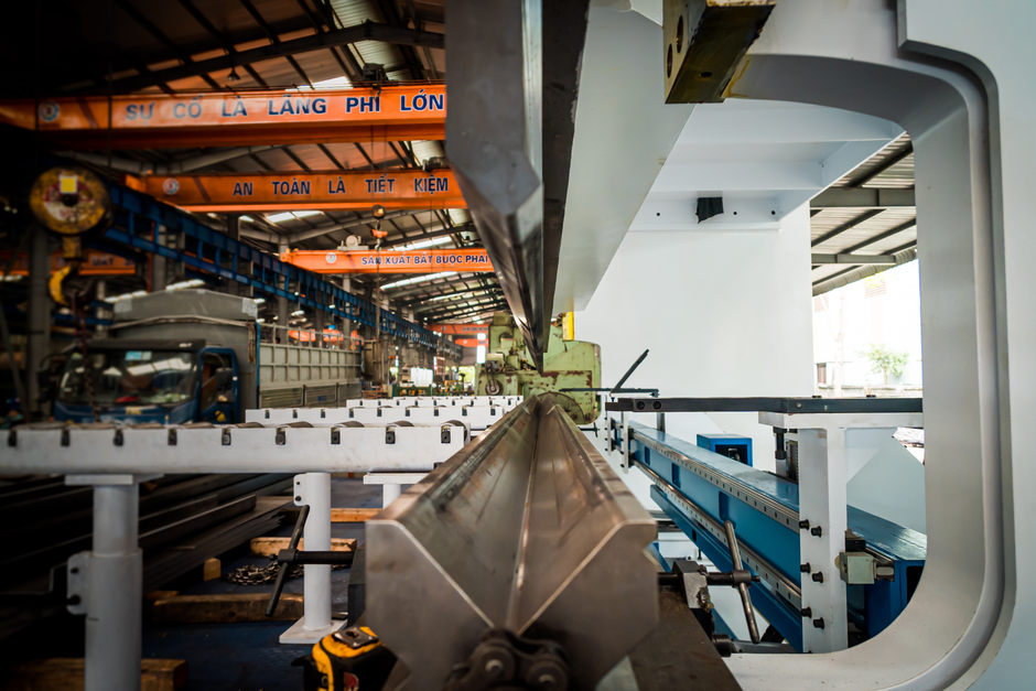 Metal plate bent on a forming press, POSCO Steelion stock context