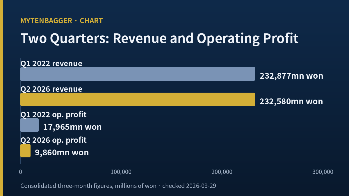 Self-drawn bars comparing two quarters of revenue and operating profit behind POSCO DX stock