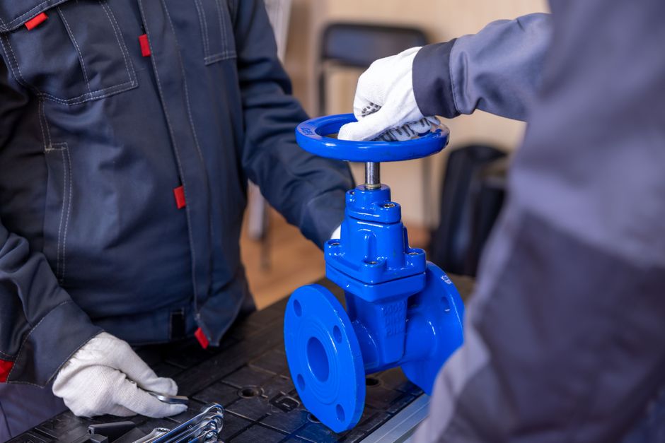 An industrial gate valve being handled during maintenance work, of the kind behind the service revenue in Soosan Industries stock